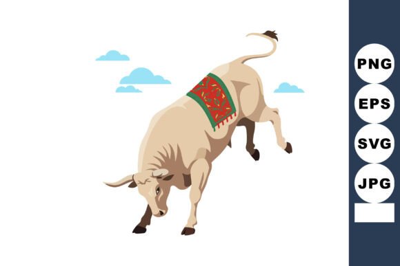 Bull with Decorative Red and Green Saddle: A Bold Graphic Asset for Local Branding