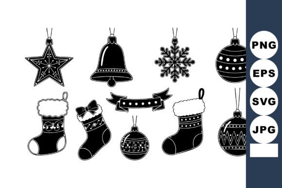 Christmas Decorative Ornaments Black Sil: A Refined Graphic for Festive Design Projects