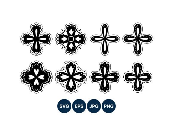 Decorative Black White Cross Vector Set