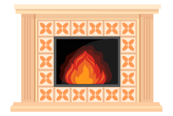 Decorative Fireplace with Ornate Ceramic: A Versatile Graphic for Handmade Creations