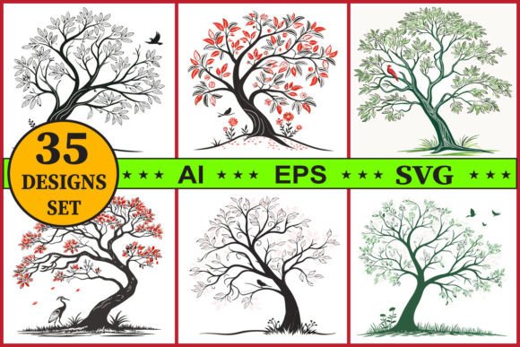 Decorative Ornamental Tree Vector Bundle for Graphics & Illustrations