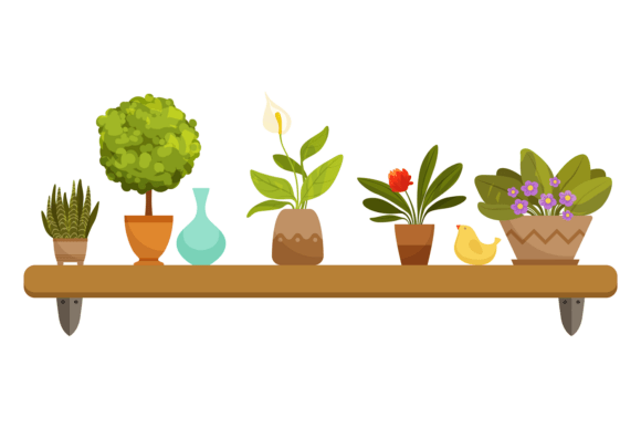 Houseplant Shelf Illustrations for Modern Branding and Packaging