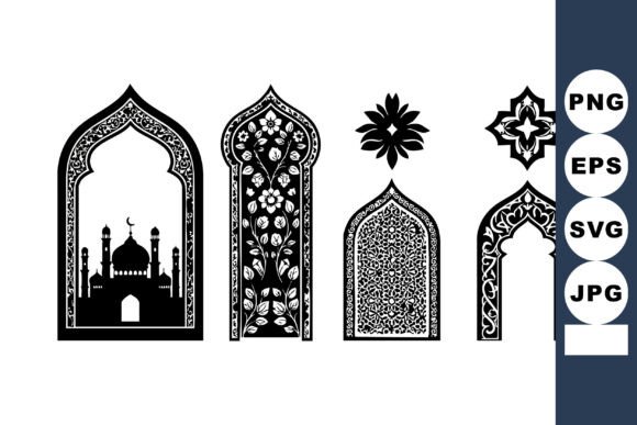 Islamic Decorative Window Arches Graphics for Editorial and Web Design