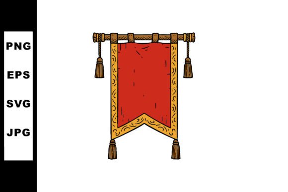 Red Medieval Banner with Gold Decorative: A Versatile Graphic for Creative Sellers
