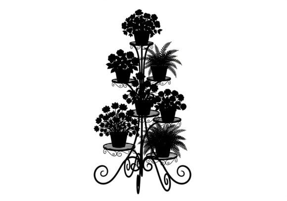Silhouette of Potted Plants Decorative