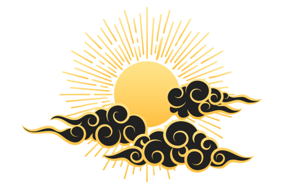 Sun in Clouds in Chinese Decorative Style: A Graphic Asset for Commercial Creativity