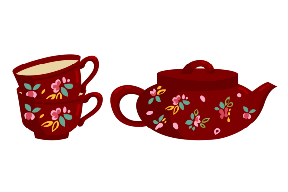 Tea Set in Cute Color Style: A Versatile Graphic Design Asset for Modern Projects