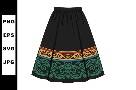 Traditional Black Skirt with Decorative Graphics: A Versatile Illustration for Content Creators