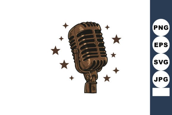 Vintage Microphone with Decorative Stars: A Versatile Illustration for Creative Projects